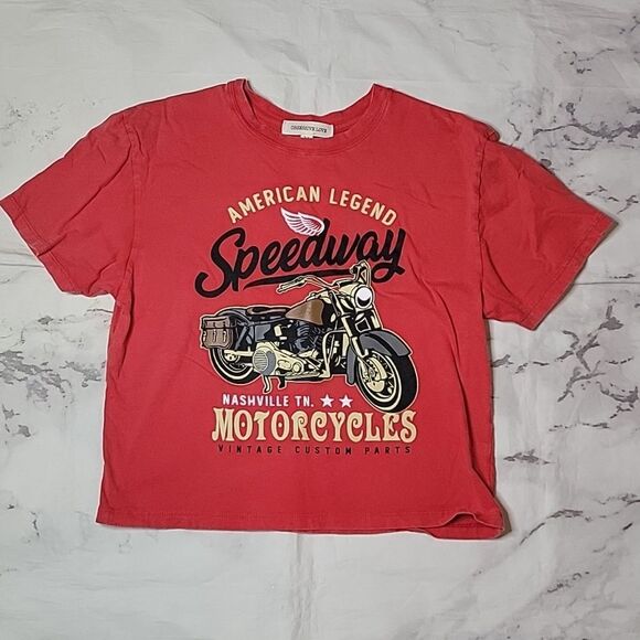 Tops - Obsessive Love Motorcycle Cropped Graphic Tee